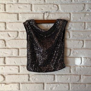 Sequin Backless Crop Top - Black